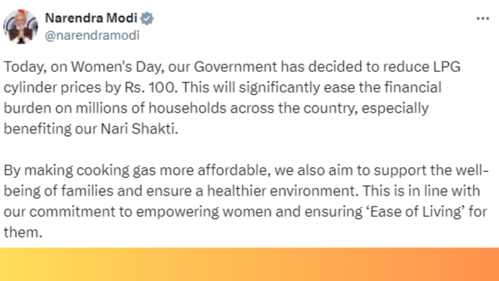 PM Modi Cuts LPG Cylinder Price By Rs 100 On Women’s Day